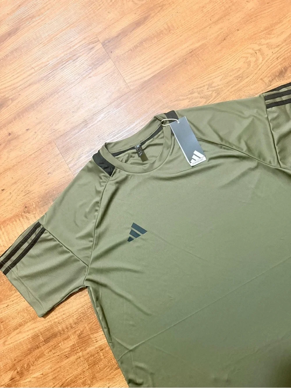 adidas Olive Green Athletic Short-Sleeve Jersey with Black Accents